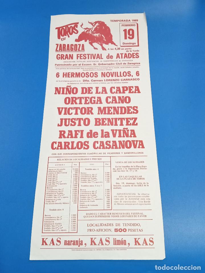 Tauromaquia: CARTEL TOROS. ZARAGOZA. 1989. NI&Ntilde;O CAPEA, ORTEGA CANO, MENDES, JUSTO BENITEZ, RAFI VI&Ntilde;A. 20 X 48