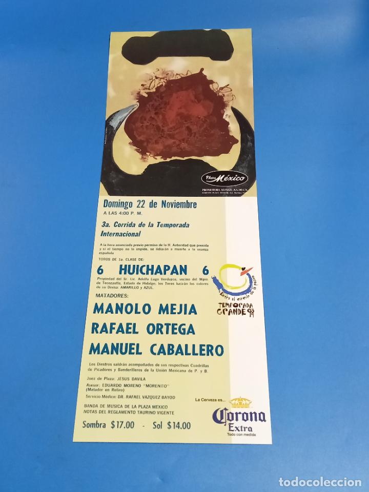 Tauromaquia: CARTEL TOROS. PLAZA MEXICO. 1989. MANOLO MEJIA, RAFAEL ORTEGA, MANUEL CABALLERO. 16 X 45