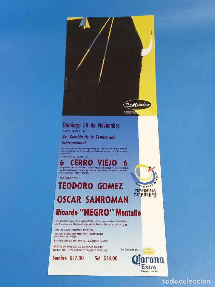 Tauromaquia: CARTEL TOROS. PLAZA MEXICO. 1989. TEODORO GOMEZ, SANROMAN, NEGRO MONTA&Ntilde;O. 16 X 45