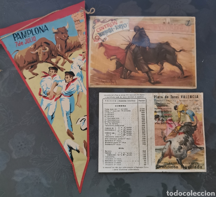 Tauromaquia: Lote taurino. Banderin San Fermin 63-Programa toros Valencia 76-Conchita Cintron&rdquo;Maravilla de toreo&rdquo;