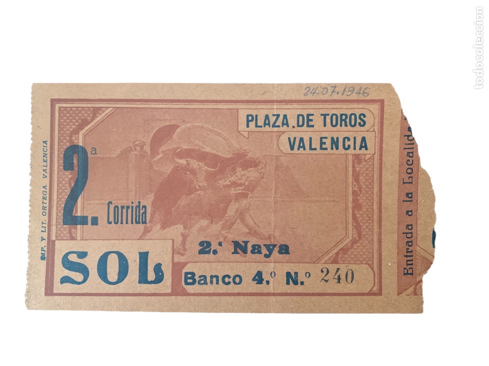 Tauromaquia: &Aacute;lvaro Domecq, Luis Briones (debut), El Choni y Rovira. Entrada toros Valencia, 24 de julio de 1946