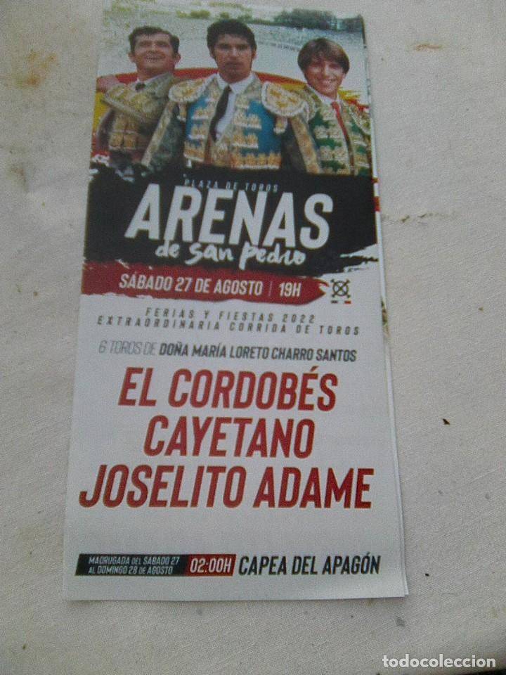 Tauromaquia: Cayetano + El Cordob&eacute;s + Joselito adame - flyer desplegable - Arenas san Pedro Avila 2022