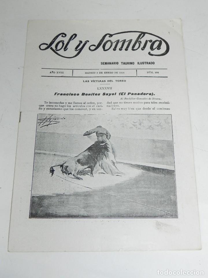 Tauromaquia: SEMANARIO TAURINO ILUSTRADO SOL Y SOMBRA, N.934, A&Ntilde;O 1914, TIENE 18 PAG, MIDE 27 X 19 CMS.