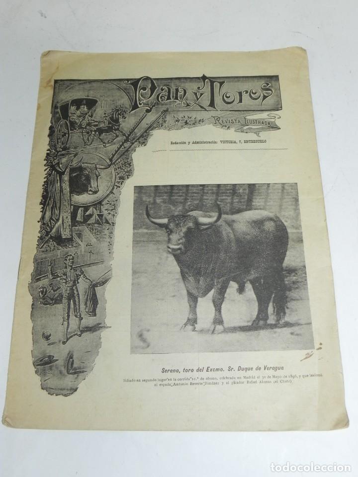 Tauromachie: Antigua Semanario Taurino PAN Y TOROS N&ordm; 10, A&ntilde;o 1 del A&ntilde;o 1896, tiene 16 pag. Mide 29,5 x 22 cms.