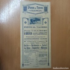 Tauromachie: CARTEL TOROS - PLAZA DE TOROS VALENCIA - 21 OCTUBRE 1921 - FESTIVAL TAURINO PEÑA GALLINERO. Lote 362667180