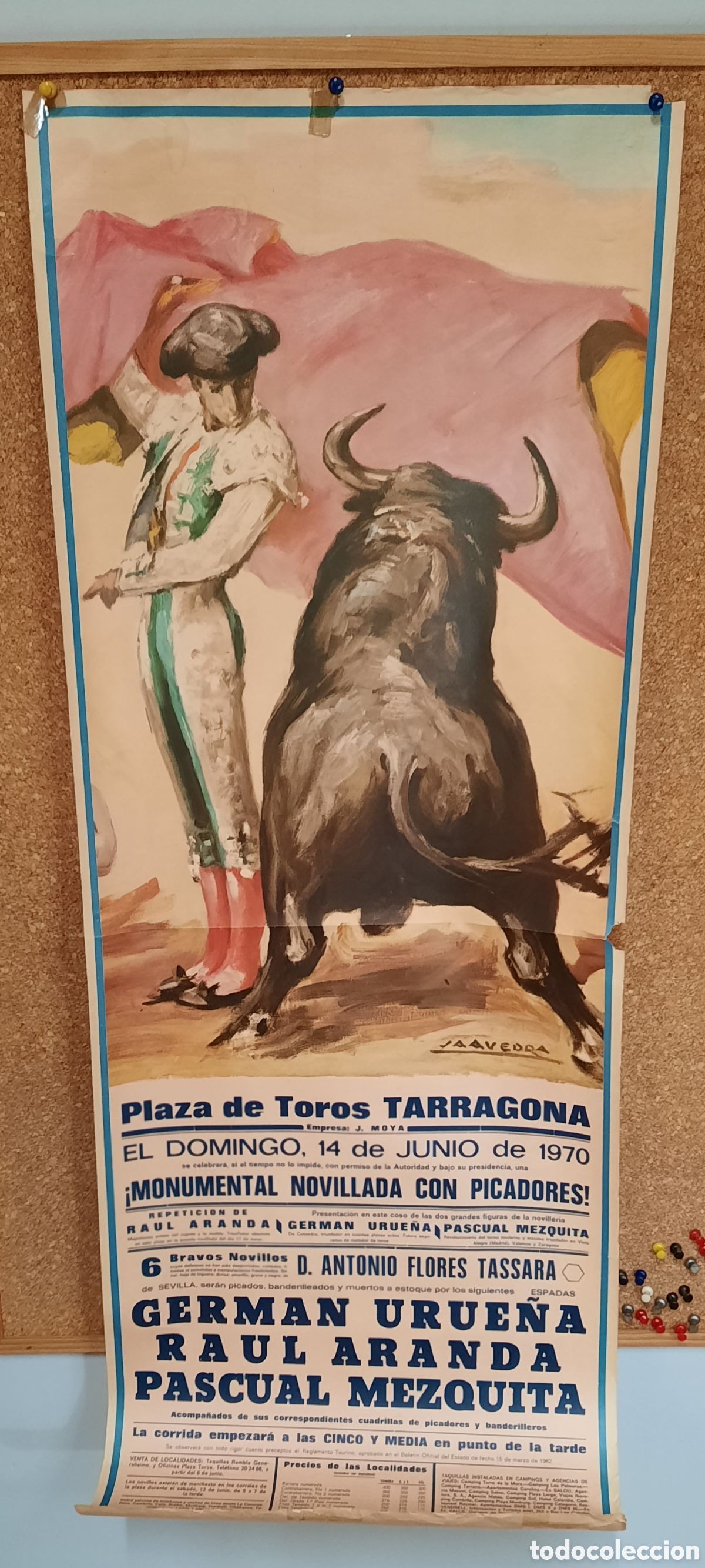 Tauromachie: CARTEL PLAZA DE TOROS DE TARRAGONA / 1970 JUNIO / URUE&Ntilde;A , ARANDA Y MEZQUITA 103X39