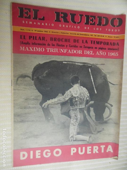 Bullfighting: EL RUEDO SEMANARIO GRAFICO DE LOS TOROS N&ordm; 1113 - 10-1965 - DIEGO PUERTA
