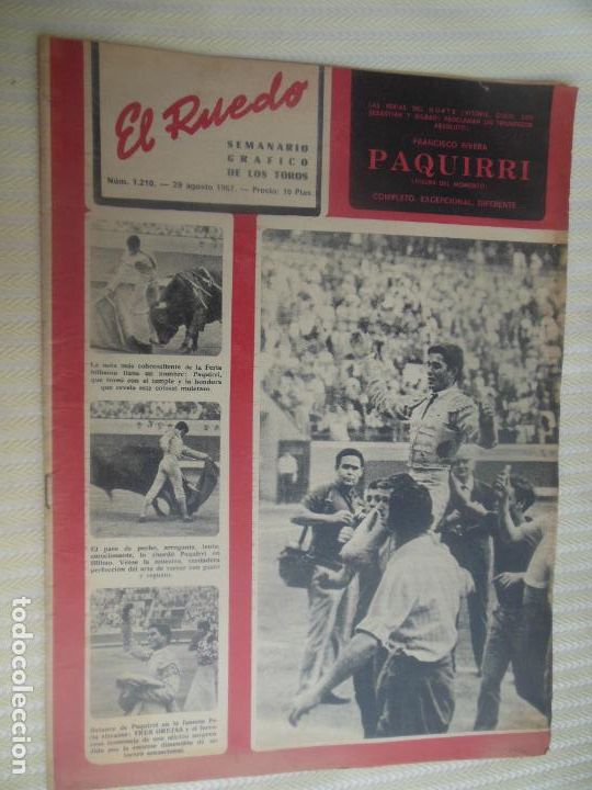 Bullfighting: EL RUEDO SEMANARIO GRAFICO DE LOS TOROS N&ordm; 1210- 08-1967- PAQUIRRI