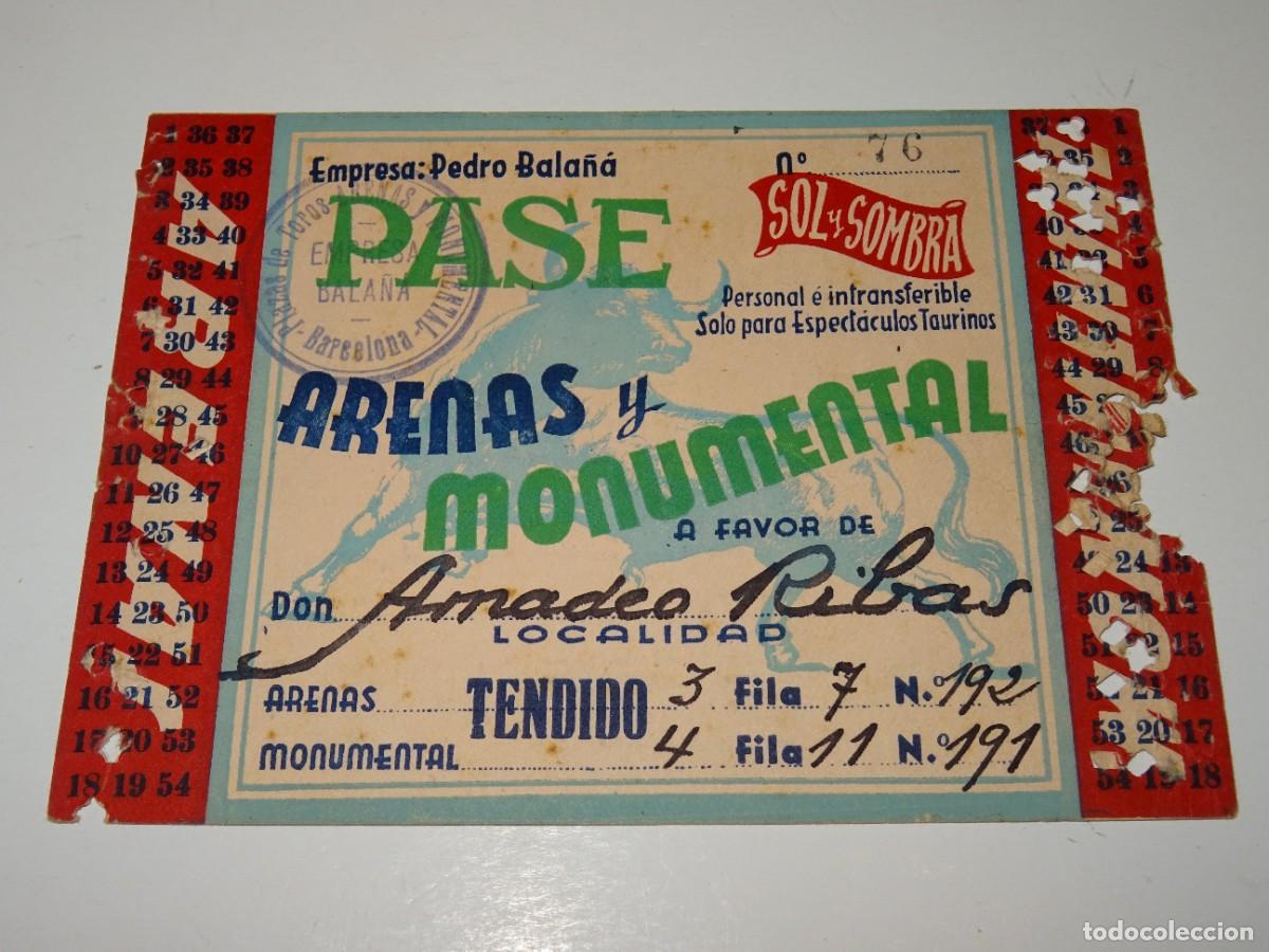 Tauromachia: (ALB2) CARNET PASE ARENAS Y MONUMENTAL SOL Y SOMBRE 1951 - SE&Ntilde;ALES DE USO