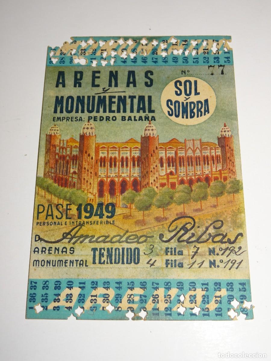 Tauromachia: (ALB2) CARNET PASE ARENAS Y MONUMENTAL SOL Y SOMBRE 1949 - SE&Ntilde;ALES DE USO