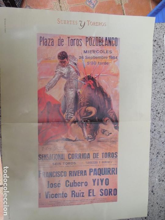 Tauromaquia: PAQUIRRI - CARTEL DE TOROS POZOBLANCO - SUERTES Y TOREROS - MIDE 42X30.