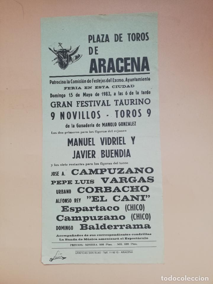 Tauromaquia: CARTEL TOROS. PLAZA TOROS ARACENA. 1983. VIDRIEL.BUENDIA.CAMPUZANO.VARGAS.CORBACCHO.ESPARTACO.CANI.