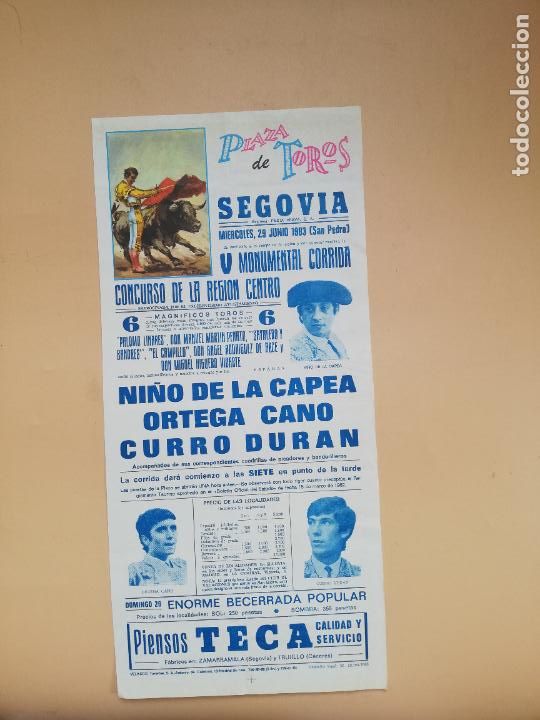 Tauromaquia: CARTEL TOROS. PLAZA TOROS SEGOVIA. 1983. NI&Ntilde;O DE LA CAPEA. ORTEGA CANO. CURRO DURAN.