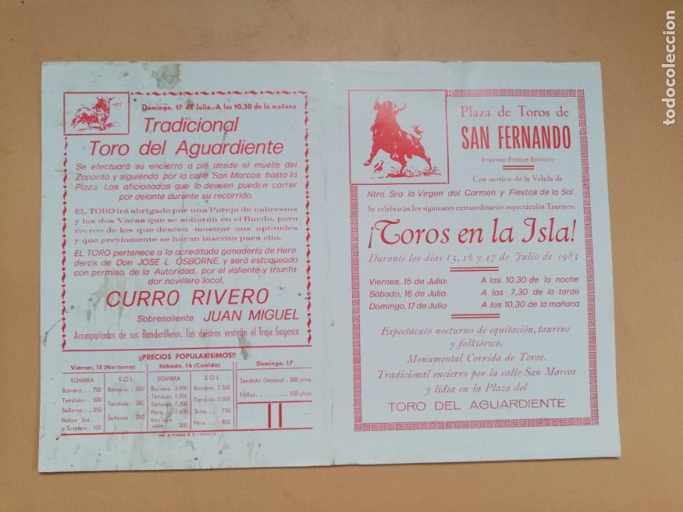 Tauromaquia: CARTEL TOROS. PLAZA TOROS SAN FERNANDO. 1983.RUIZ MIGUEL. GALLOSO. ESPARTACO. CURRO RIVERO.