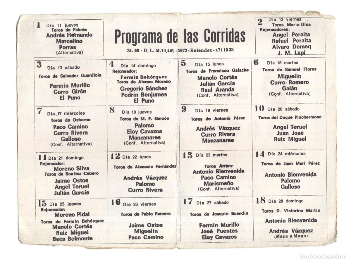 Tauromaquia: FERIA DE SAN ISIDRO MADRID 1972, PROGRAMA DE LAS CORRIDAS. - Foto 3
