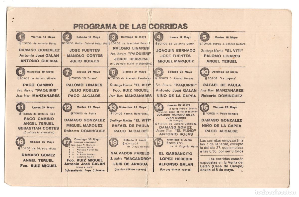 Tauromaquia: FERIA DE SAN ISIDRO MADRID 1976, PROGRAMA DE LAS CORRIDAS. - Foto 3