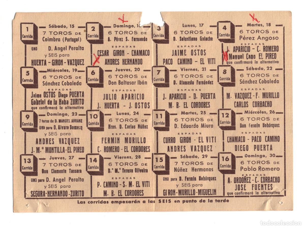Tauromaquia: FERIA DE SAN ISIDRO MADRID 1965, PROGRAMA DE LAS CORRIDAS. - Foto 3