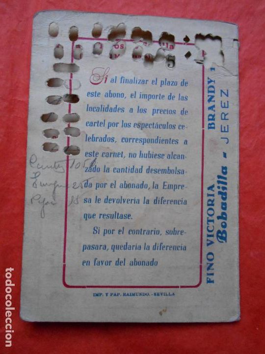 Tauromaquia: ABONO PLAZA DE TOROS DE SEVILLA A&Ntilde;O 1957 - Foto 2