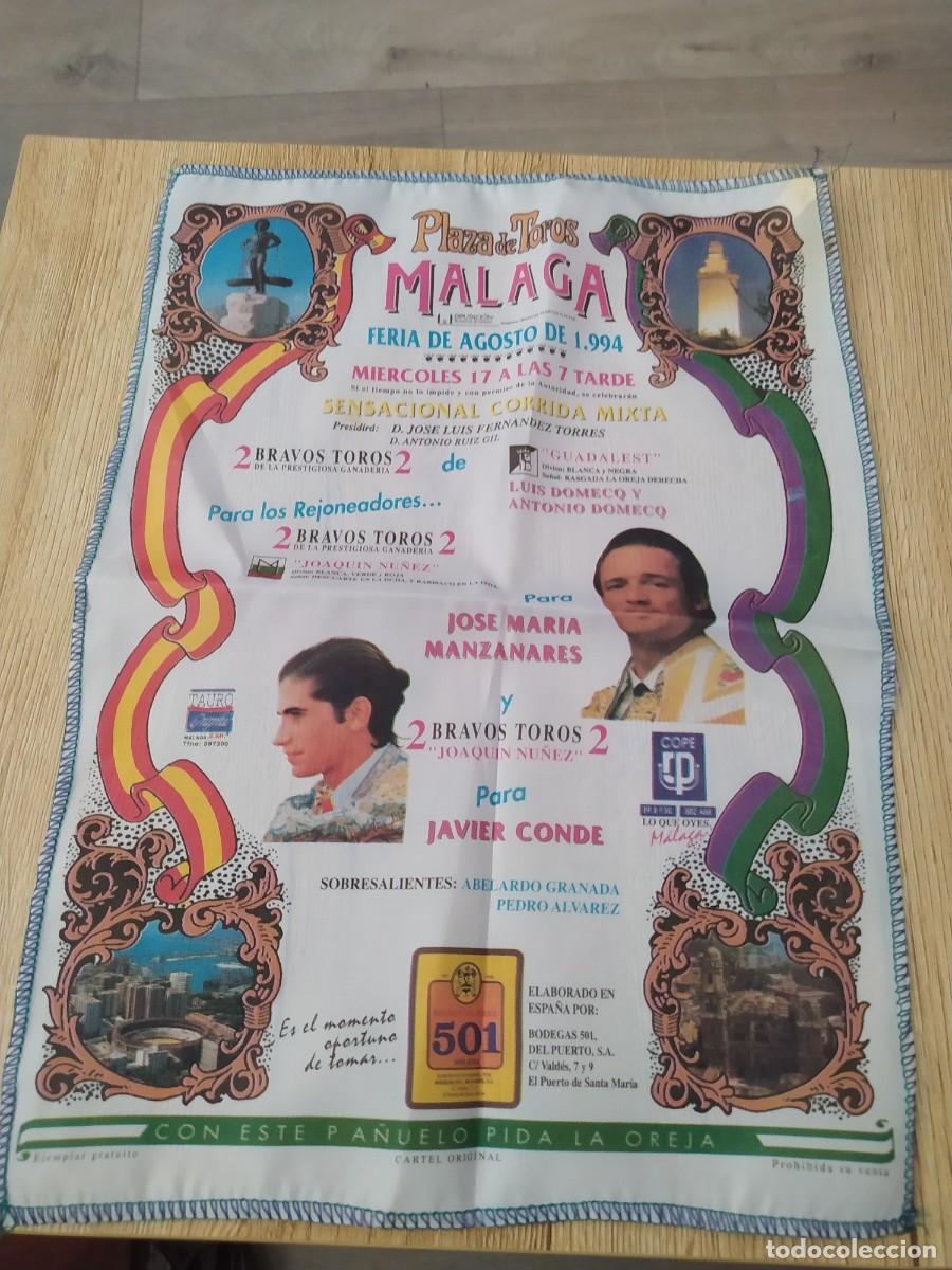Tauromaquia: Cartel en tela Plaza de toros M&aacute;laga 1994 Jose Mar&iacute;a Manzanares y Javier Conde