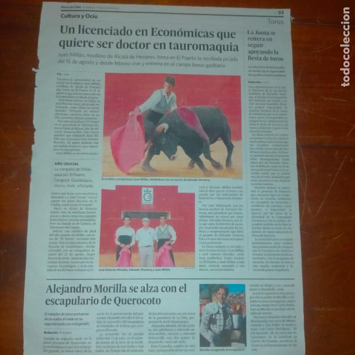 Tauromaquia: REF : ANTIGUA HOJA DE PRENSA TOROS TAUROMAQUIA TOREROS - JUAN MILLAN, ALEJANDRO MORILLA