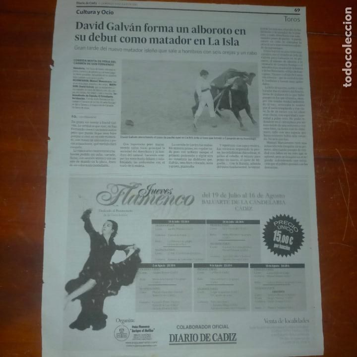 Tauromaquia: REF : ANTIGUA HOJA DE PRENSA TOROS TAUROMAQUIA TOREROS - DAVID GALVAN