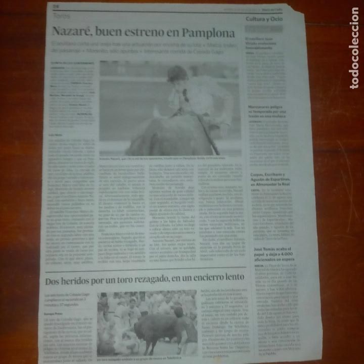 Tauromaquia: REF : ANTIGUA HOJA DE PRENSA TOROS TAUROMAQUIA TOREROS - ANTONIO NAZARE , ENCIERRO COGIDA