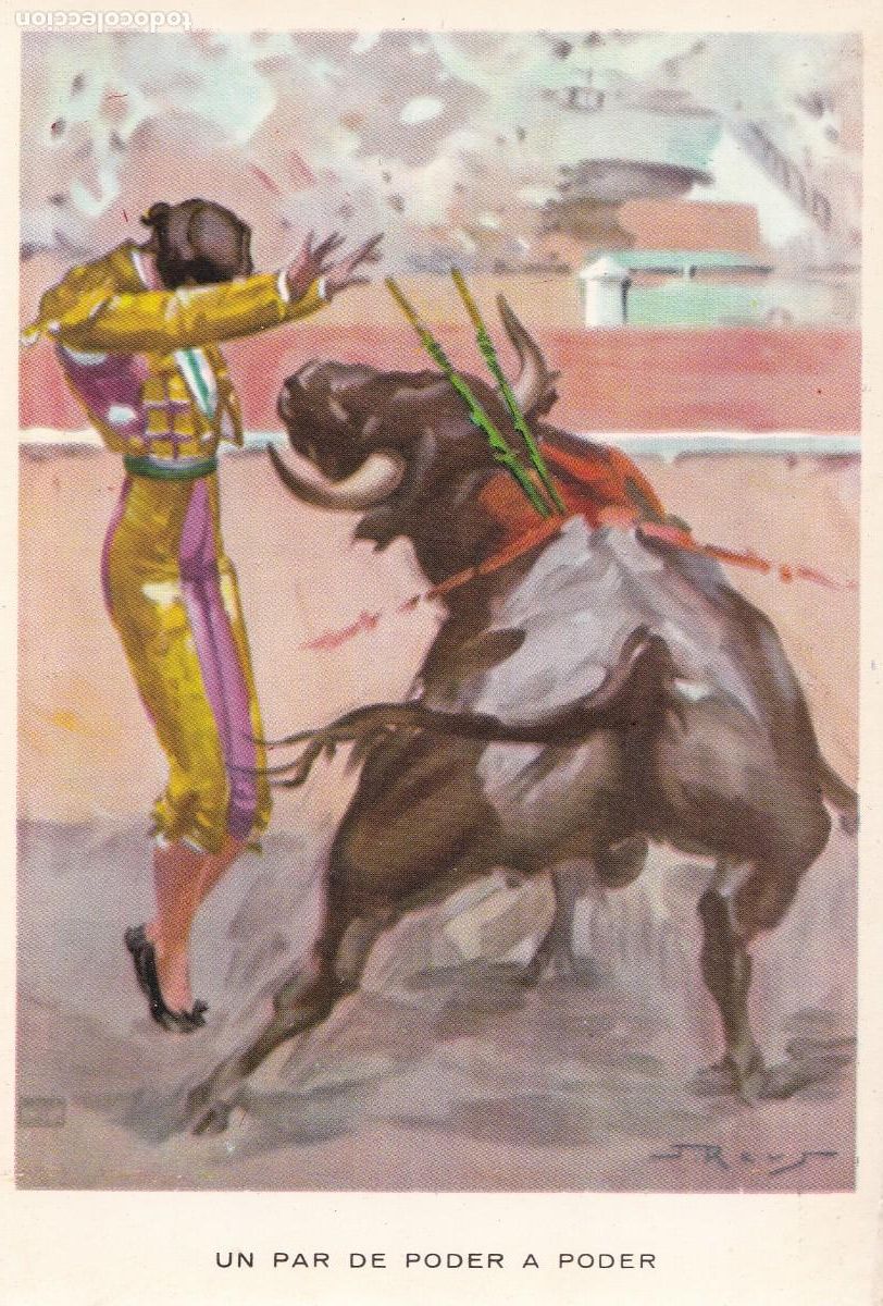 Tauromaquia: POSTAL ARTISTICA TOROS : UN PAR DE PODER A PODER - TAUROMAQUIA - Foto 1