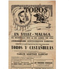 Tauromaquia: CARTEL PLAZA DE TOROS. VELEZ-MÁLAGA. 1950