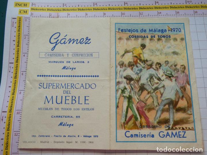 Tauromachie: PROGRAMA DE MANO TAUROMAQUIA FERIA TAURINA TOROS M&Aacute;LAGA A&Ntilde;O 1970. PUBLICIDAD CAMISER&Iacute;A G&Aacute;MEZ. 60