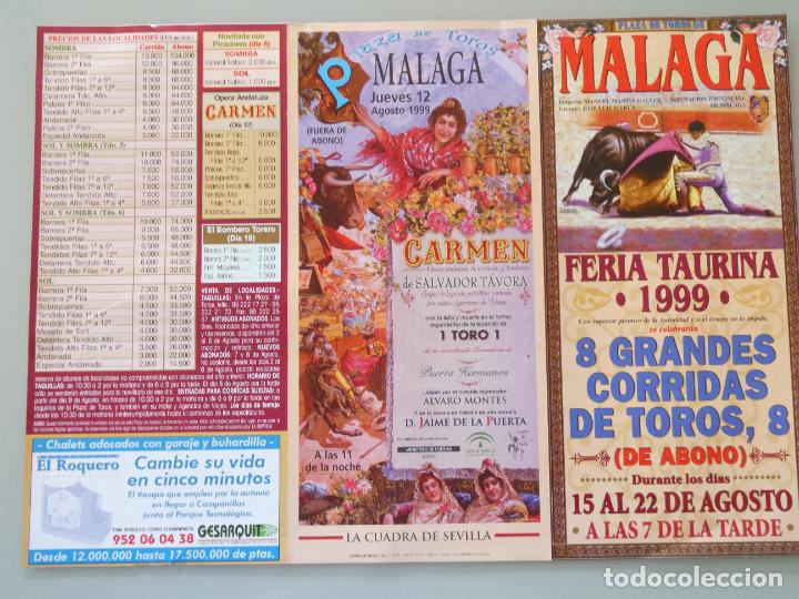 Tauromachie: CARTEL DE TOROS TAUROMAQUIA. PLAZA DE M&Aacute;LAGA A&Ntilde;O 1999. FERIA AGOSTO. MOURA OJEDA JULI 716
