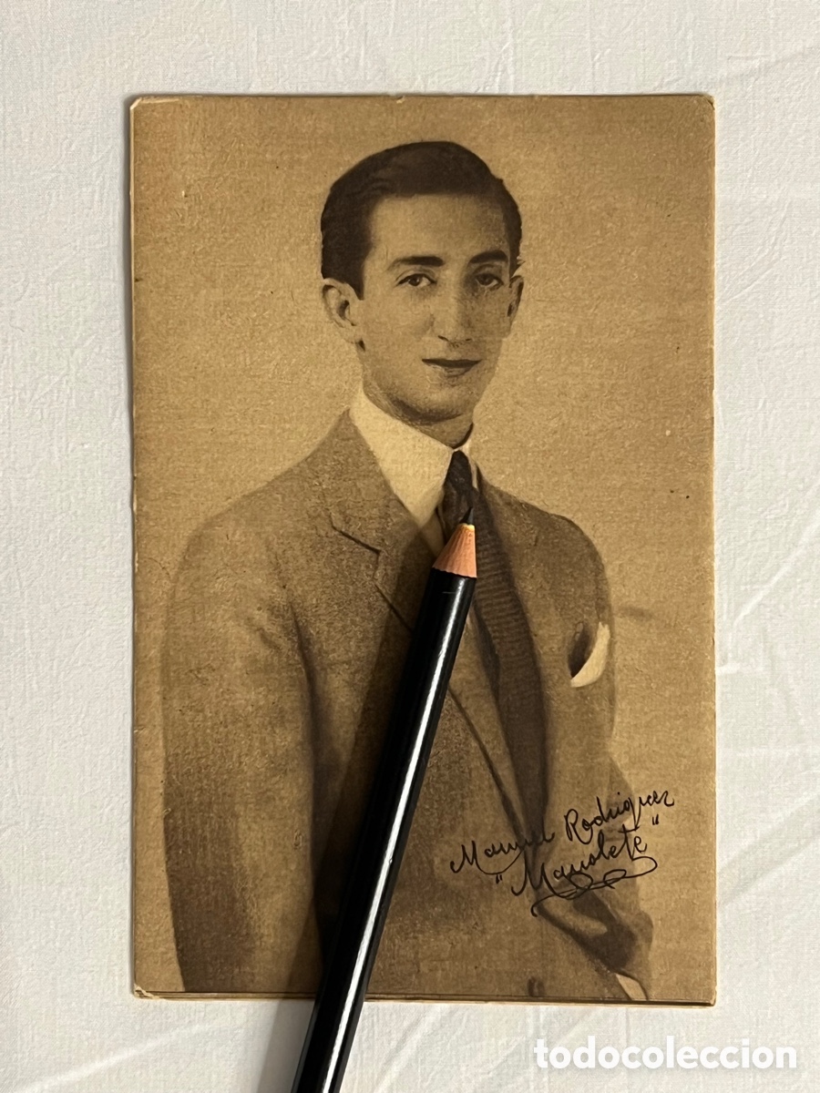 Tauromaquia: MANUEL RODRIGUEZ&hellip; MANOLETE&hellip; tarjeta postal ficha reverso.. CURRO MELOJA (a.1944)