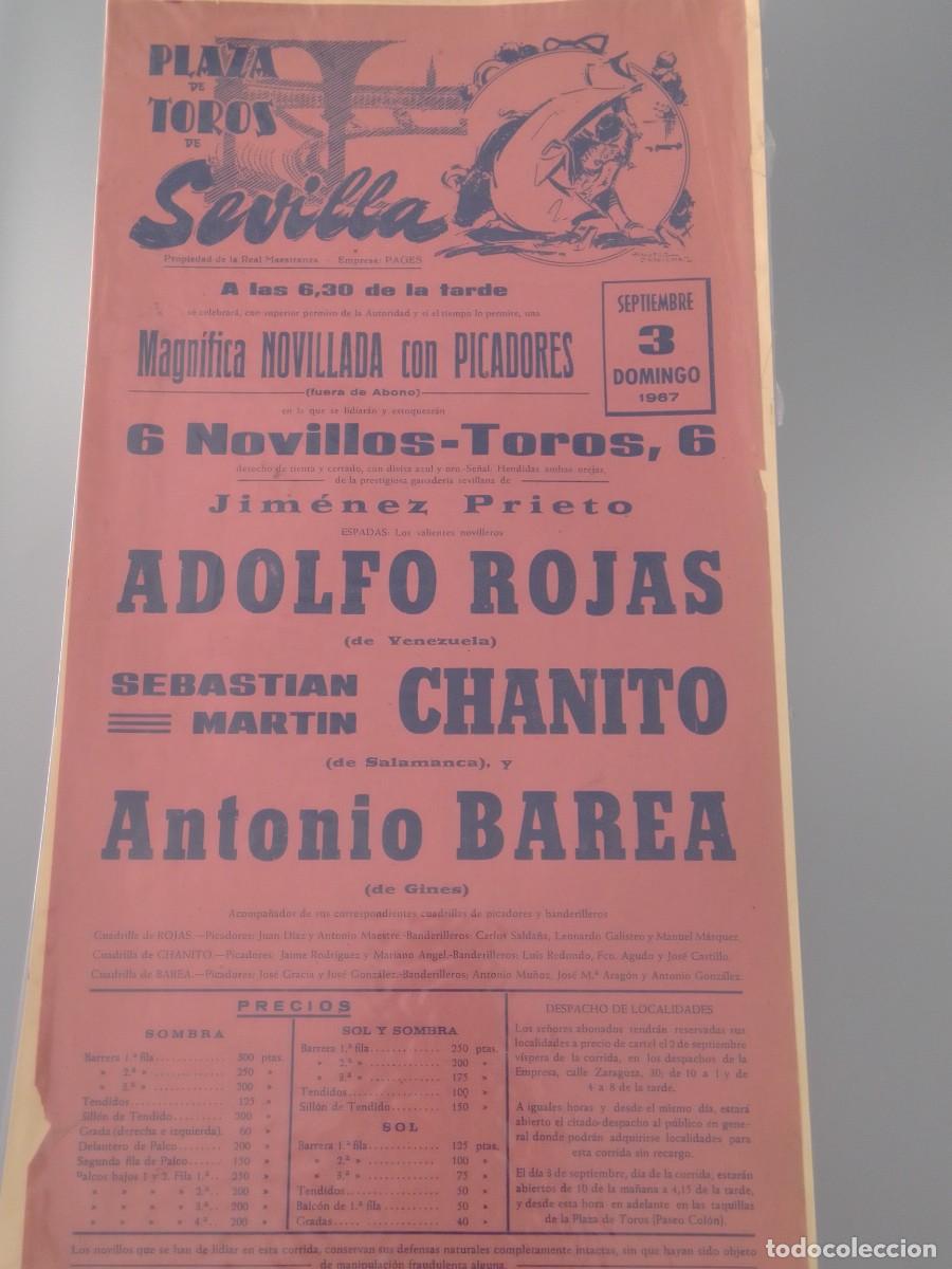 Tauromachie: CARTEL DE TOROS DE LA PLAZA DE SEVILLA 3 SEPTIEMBRE 1967. ROJAS, CHANITO Y BAREA.
