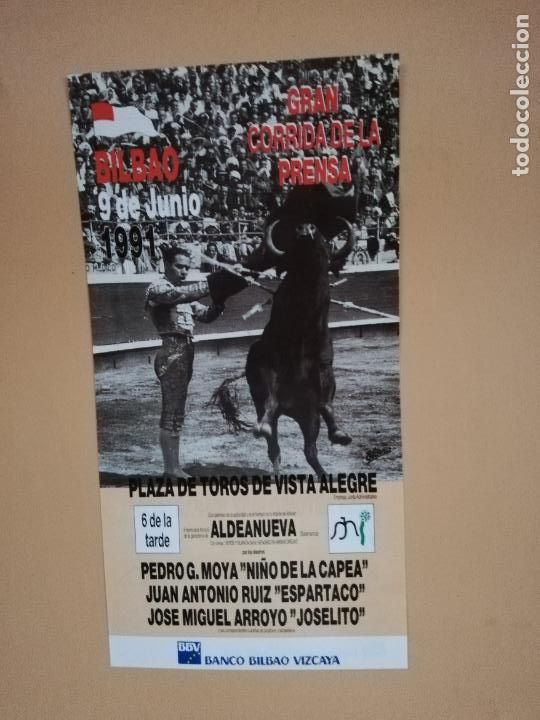 Tauromaquia: CARTEL TOROS. PLAZA DE TOROS DE VISTA ALEGRE. 1991. NI&Ntilde;O DE LA CAPEA. ESPARTACO. JOSELITO.