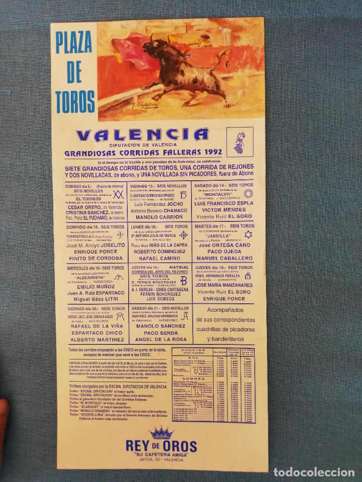 Tauromaquia: CARTEL TOROS. VALENCIA. 1992.PONCE.CHAMACO.ESPLA.OJEDA.EL SORO.CRISTINA SANCHEZ.JOSELITO.CAMINO.LITR