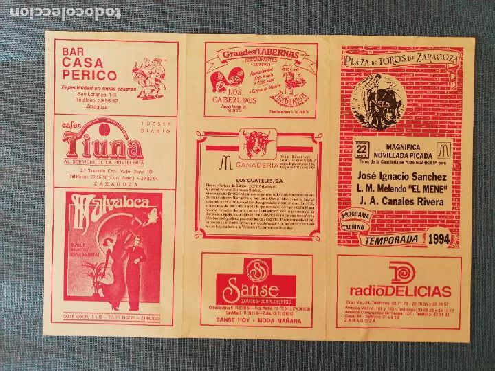 Tauromaquia: CARTEL TOROS. ZARAGOZA. 1994. JOSE IGNACIO SANCHEZ. L.M. MELENDO, EL MENE. J. A. CANALES RIVERA.