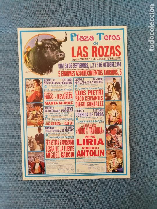 Tauromaquia: CARTEL TOROS. LAS ROZAS. 1994.VICTOR HUGO.ANDRES REVUELTA. MARTAMU&Ntilde;OZ.PIETRI.PEPIN LIRIA.R. ANTOLIN.
