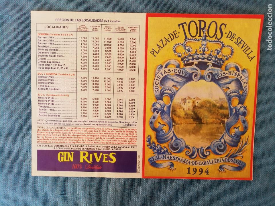 Tauromaquia: CARTEL TOROS. SEVILLA. 1994. OJEDA. PAULOBA. MENDES.CEPEDA.MANZANARES.JOSELITO.PAREJA-OBREGON.GALAN.