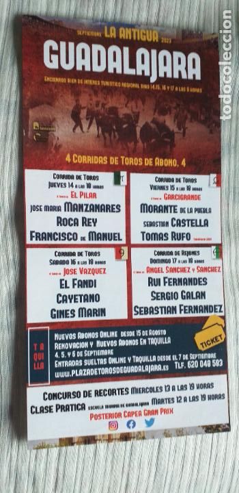 Tauromaquia: TAUROMAQUIA-V55-PROGRAMA-GUADALAJARA-LA ANTIGUA 2023-ROCA REY-MANZANARES-F.DE MANUEL-T.RUFO-EL FANDI