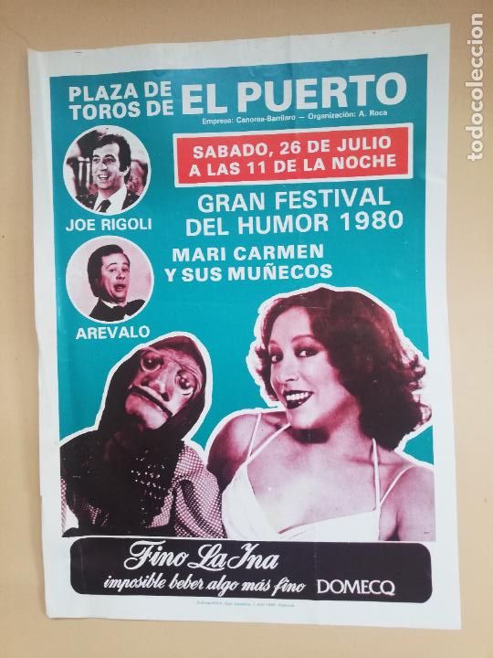 Bullfighting: CARTEL TOROS. EL PUERTO. 1980. FESTIVALES DE VERANO. MARI CARMEN Y SUS MU&Ntilde;ECOS. JOE RIGOLI. AREVALO.