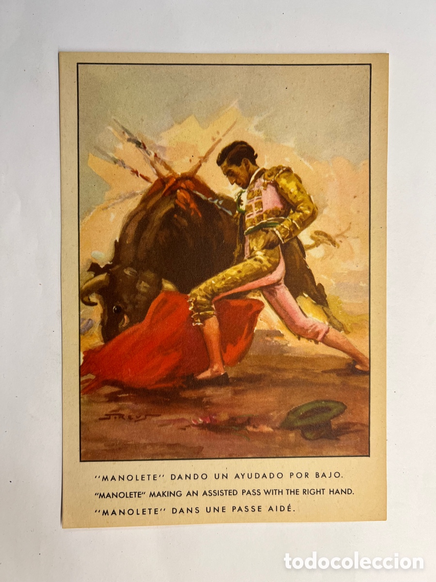 Tauromaquia: TOROS. Cartel Taurino MANOLETE DANDO UN AYUDADO POR ABAJO &hellip; (h.1945/50?)