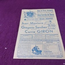Tauromaquia: 1957, ANTIGUO CARTEL DE TOROS, PLAZA DE CARTAGENA, CURRO GIRÓN Y OTROS, UNOS 32 X 22 CMS.