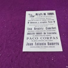 Tauromaquia: 1957, ANTIGUO CARTEL DE TOROS, PLAZA DE CARTAGENA, PACO CORPAS Y OTROS, UNOS 32 X 22 CMS.