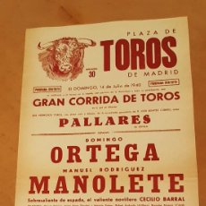 Tauromaquia: CARTEL DE TOROS, PLAZA DE TOROS DE MADRID. 14 DE JULIO DE 1940.