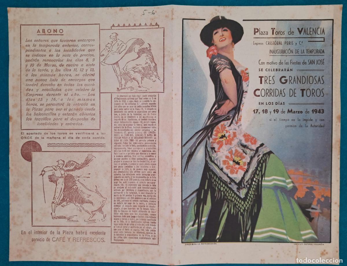 Tauromachia: RW PROGRAMA TOROS PLAZA VALENCIA 1943 BELMONTE VAZQUEZ VALENCIA III ORTEGA PT2