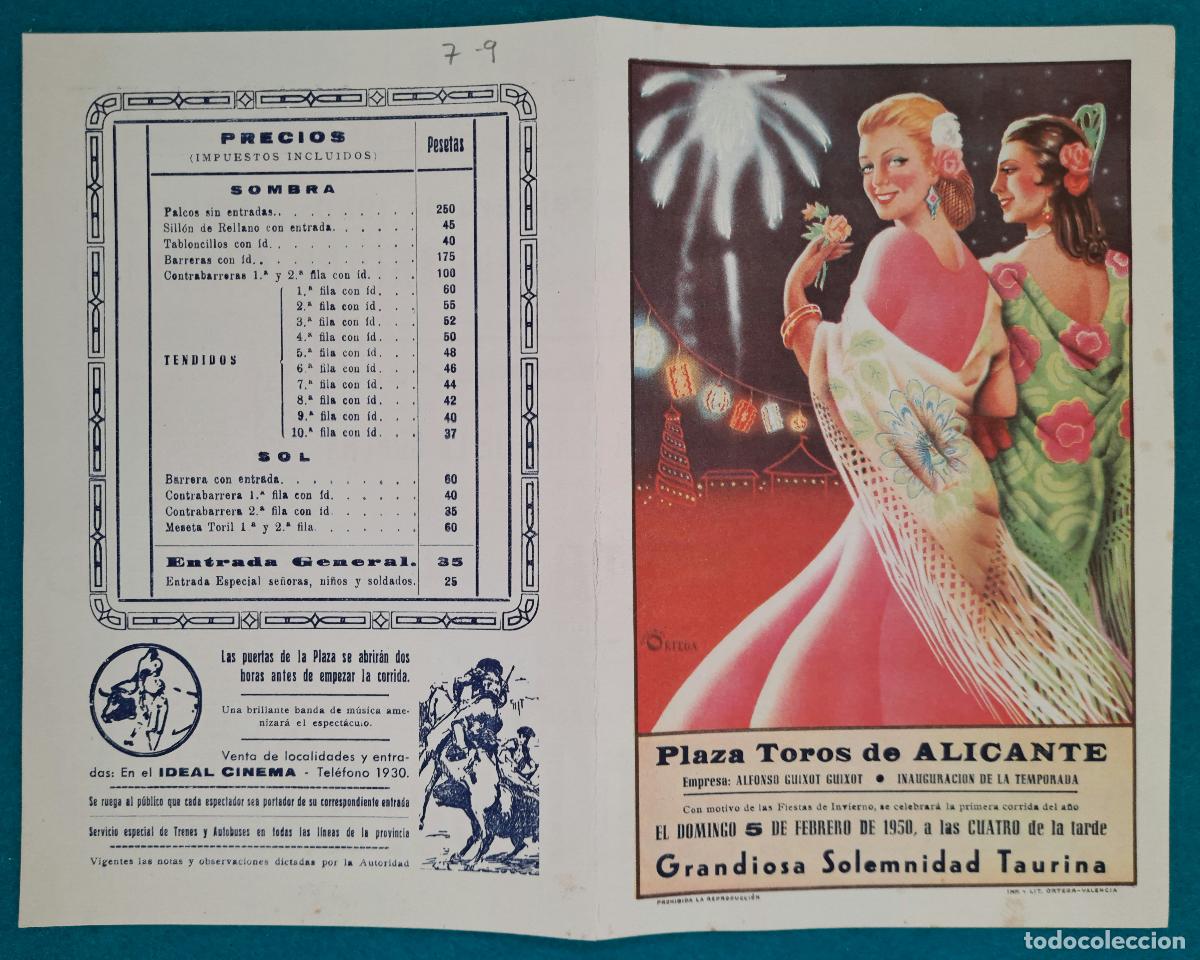 Bullfighting: RW PROGRAMA TOROS PLAZA DE ALICANTE 1950 GIMENEZ LITRI VERA ORTEGA PT12