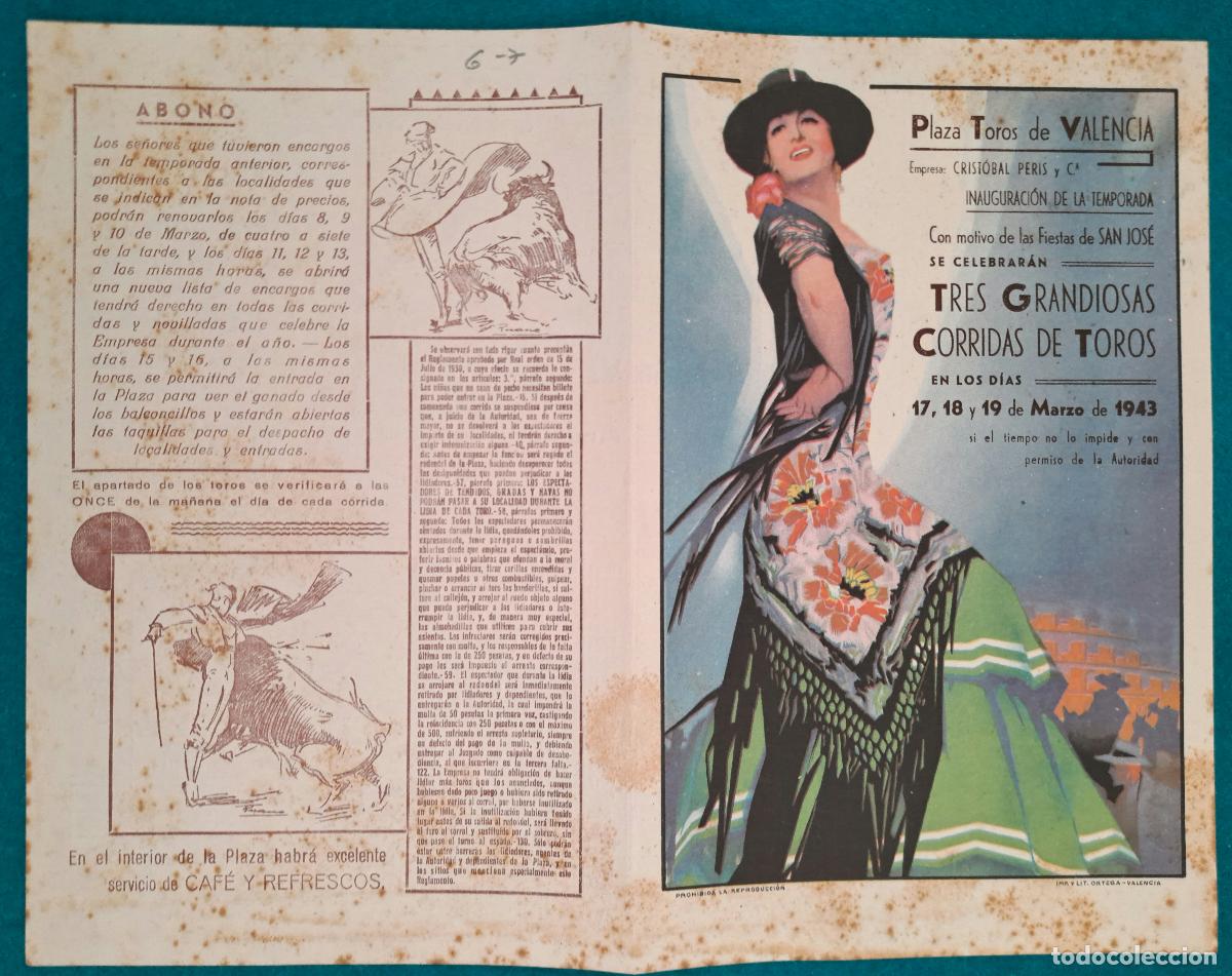 Tauromaquia: RW PROGRAMA TOROS PLAZA DE VALENCIA 1943 BELMONTE VAZQUEZ BIENVENIDA ORTEGA PT14