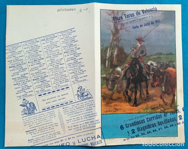 Tauromaquia: RW PROGRAMA TOROS DESCENTRADO PLAZA DE VALENCIA 1951 APARICIO LITRI DOS SANTOS ORTEGA PT19