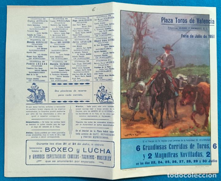 Tauromachia: RW PROGRAMA TOROS PLAZA DE VALENCIA 1951 APARICIO LITRI DOS SANTOS J REUS ORTEGA PT20
