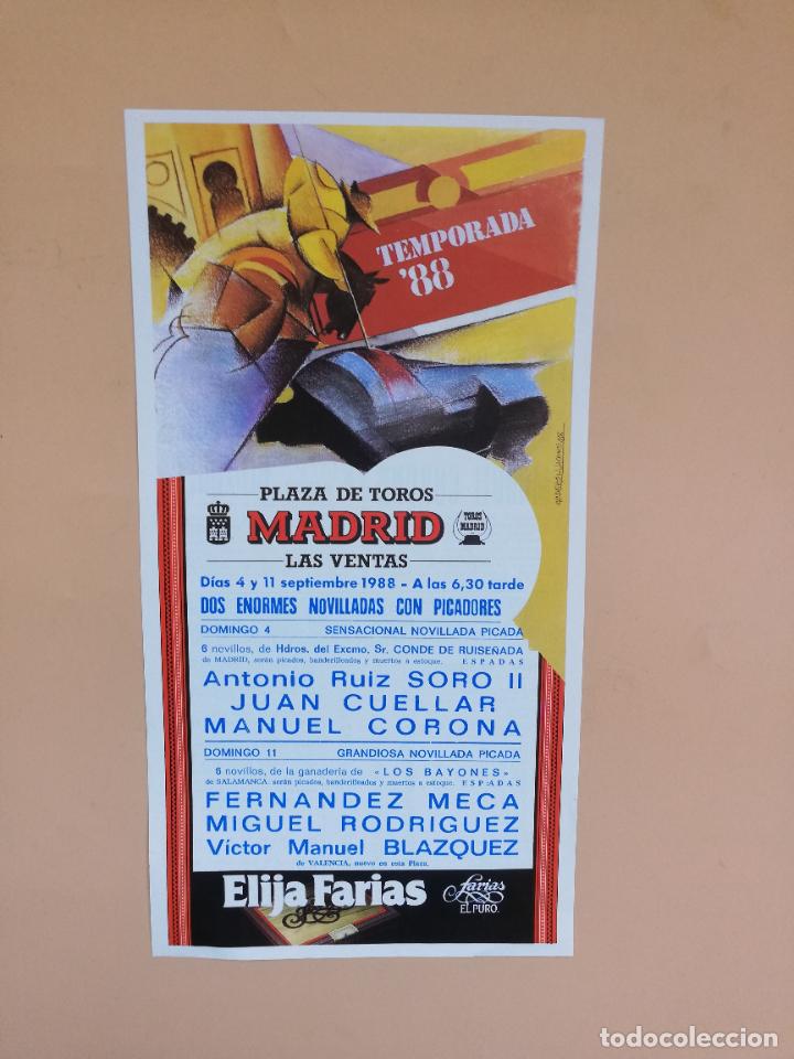 Tauromaquia: CARTEL TOROS. MADRID. 1988. ANTONIO RUIZ SORO. JUAN CUELLAR. MANUEL CORONA. MECA. RODRIGUEZ.BLAZQUEZ