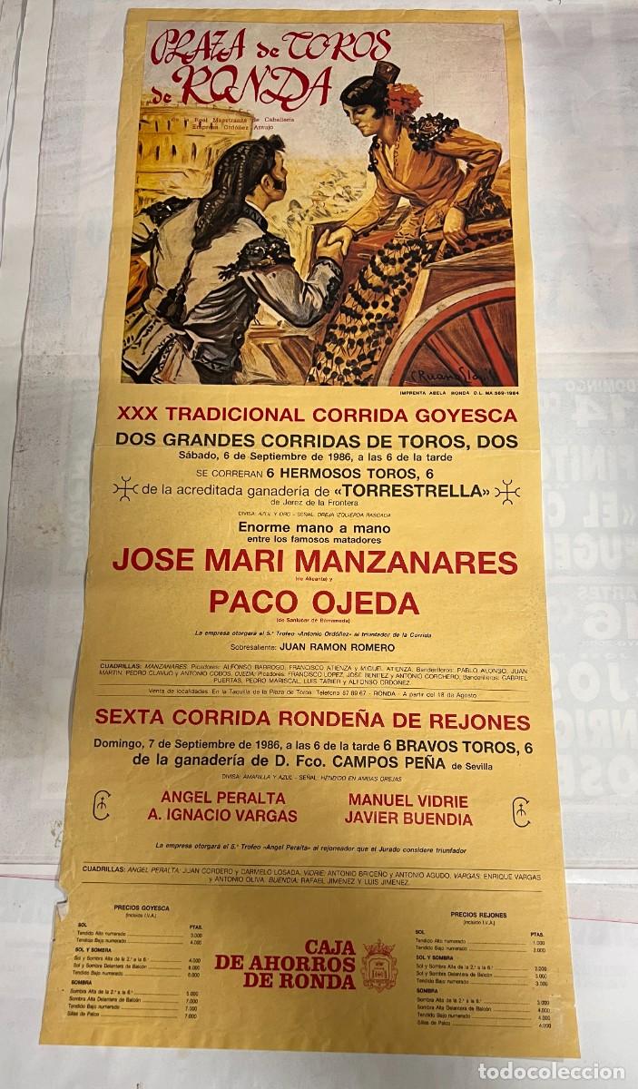 Bullfighting: CARTEL. PLAZA TOROS RONDA. M&Aacute;LAGA. CORRIDA GOYESCA. 1986. MANZANARES Y PACO OJEDA.